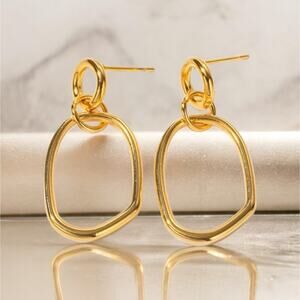 NEW 18K karat yellow gold plated geometric round hoop drop earrings jewelry B8A